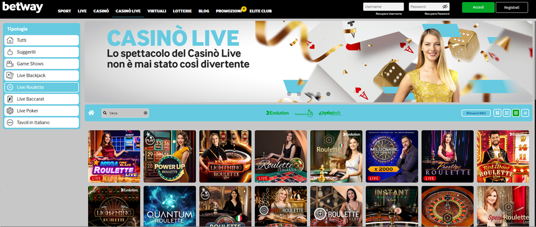 Betway Casinò Live