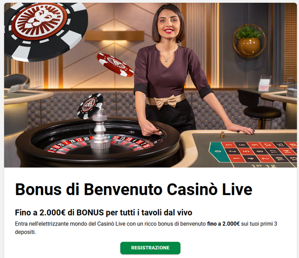 LeoVegas Casinò Live Bonus fino a 2.000€ per tutti i tavoli dal vivo