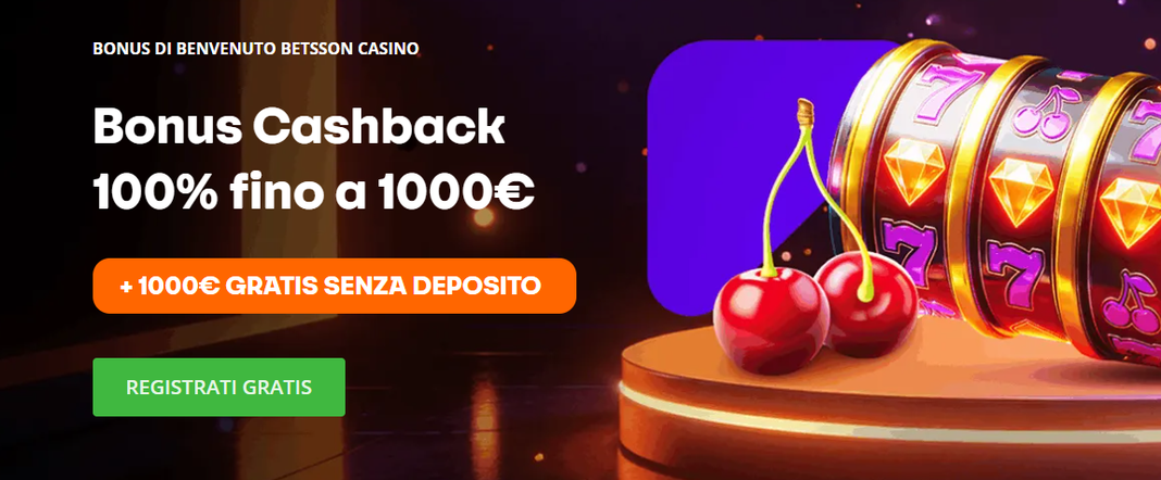 Bonus di benvenuto Betsson Casino Cashback 100% fino a 1.000€