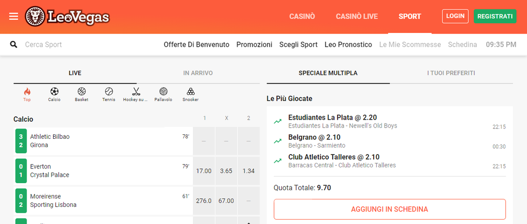 LeoVegas Sportsbook scommesse sportive