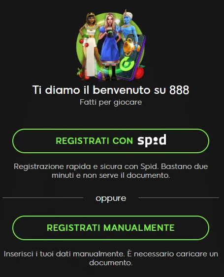 Registrazione nuovo utente su 888Casino.it