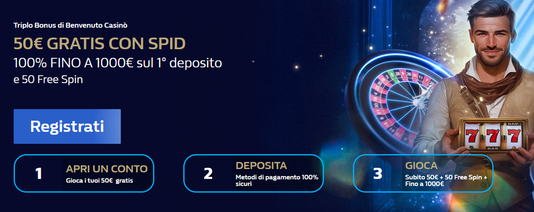 William Hill 50€ GRATIS CON SPID, 100% FINO A 1000€ sul 1° deposito e 50 Free Spin
